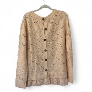 Elegant Tan Women's Cardigan with Lace Trim